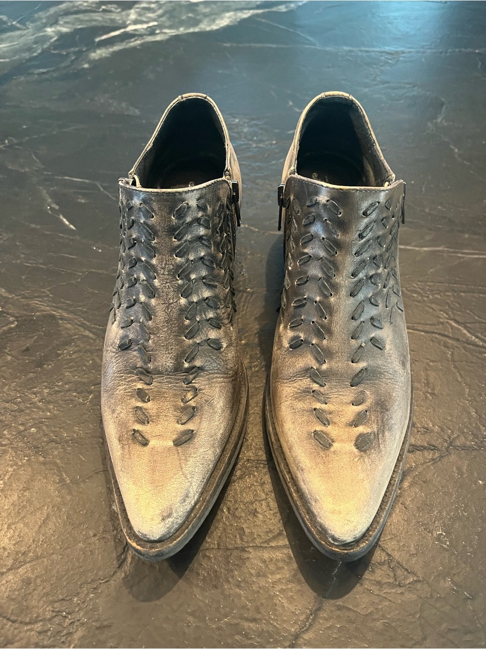 Free People Metallic Gray Pointed Leather Ankle Booties